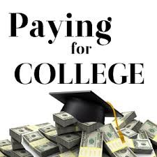 Paying for College graphic with graduation cap and money stacks